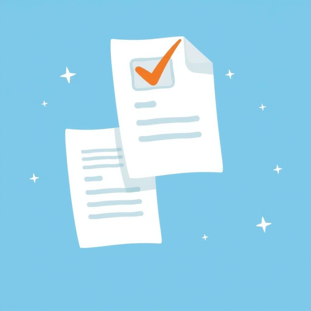 Illustration of documents with a checkmark